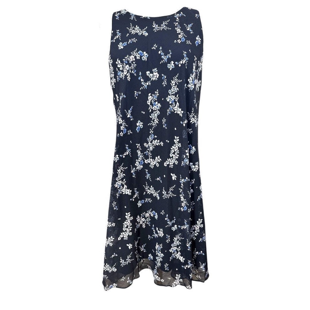 Lauren Ralph Lauren Navy Blue Floral Sleeveless Shift Dress 12 NEW MSRP 125